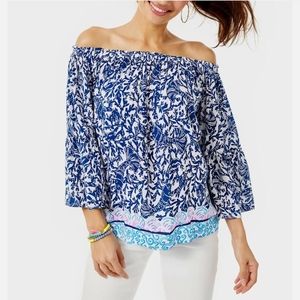 Lilly Pulitzer Nevie Off-The-Shoulder Women's Top - Oyster Bay Blue Krillin It S